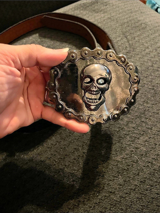 Accessories - Skull Buckle Brown & Black Belt